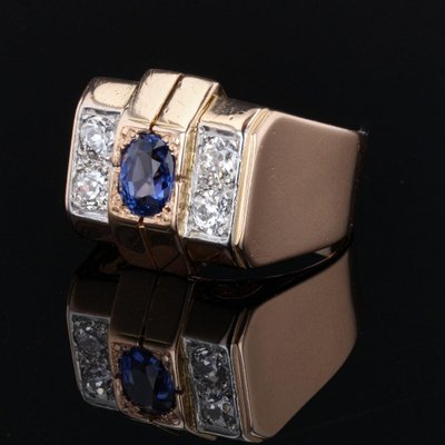 Bague Tank Saphir Diamants