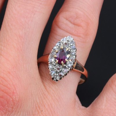 Antiker Ring Marquise Granat Und Diamanten