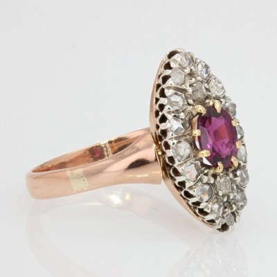 Antiker Ring Marquise Granat Und Diamanten