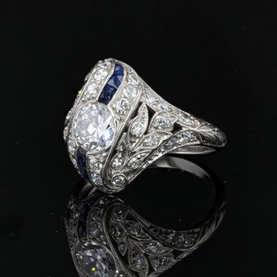 Art Deco Ring Kalibrierte Diamanten Saphire