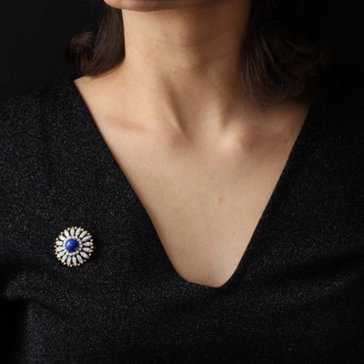 Antike Lapislazuli- und Diamantbrosche