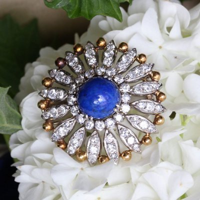 Antike Lapislazuli- und Diamantbrosche