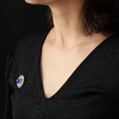 Antike Lapislazuli- und Diamantbrosche