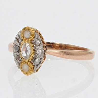 Antiker Marquise-Ring mit feinen Perlen und Diamanten