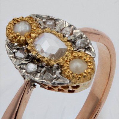 Antiker Marquise-Ring mit feinen Perlen und Diamanten