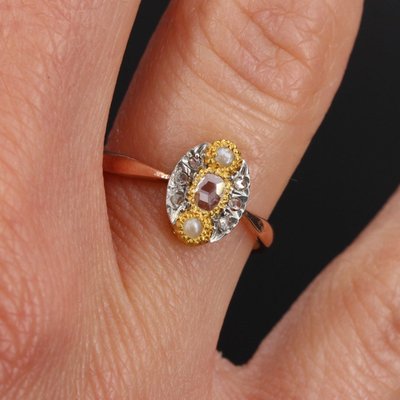 Antiker Marquise-Ring mit feinen Perlen und Diamanten