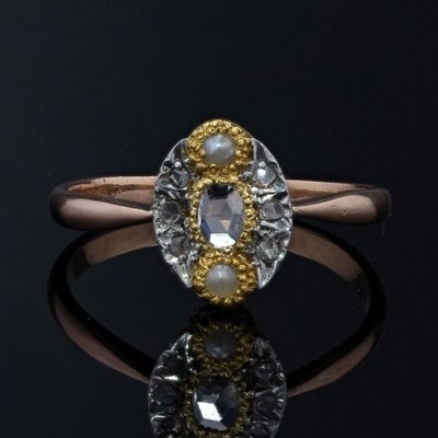 Antiker Marquise-Ring mit feinen Perlen und Diamanten