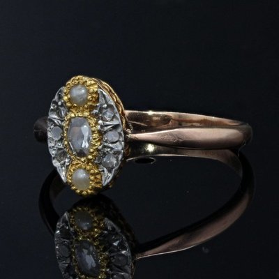 Antiker Marquise-Ring mit feinen Perlen und Diamanten