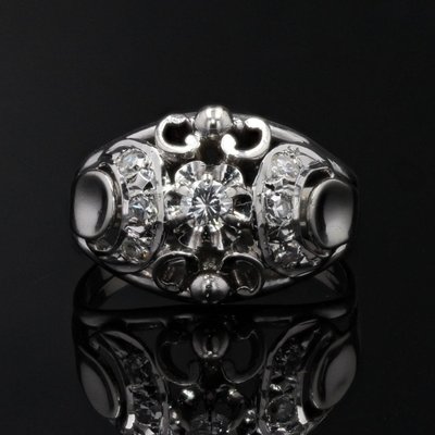 Bague Bombée Or Blanc Diamants