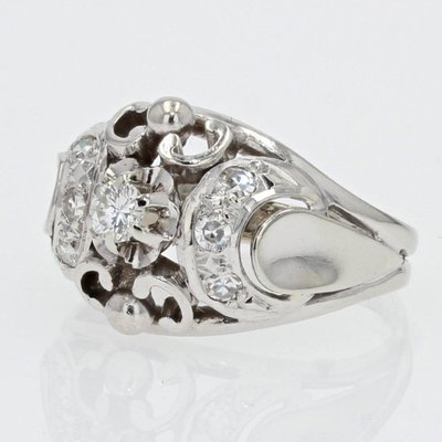 Bague Bombée Or Blanc Diamants