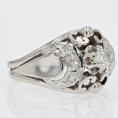 Bague Bombée Or Blanc Diamants