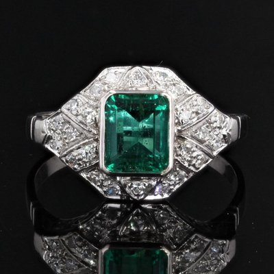 Bague Art Déco émeraude Et Diamants