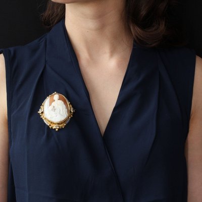 Broche Camée Ancienne Et Son émail Bleu