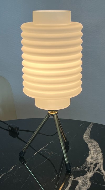 Table Lamp Tripod Base Brass Opaline Glass Diffuser Italy 1970