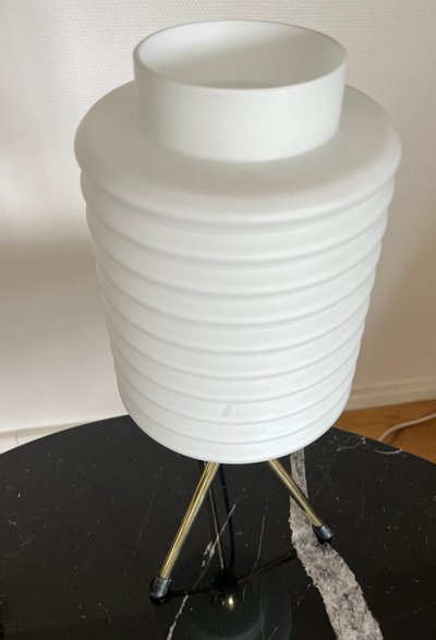 Table Lamp Tripod Base Brass Opaline Glass Diffuser Italy 1970