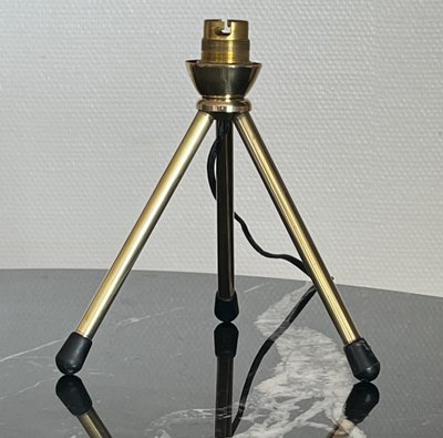 Table Lamp Tripod Base Brass Opaline Glass Diffuser Italy 1970