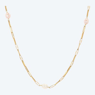 White And Pink Pearls Gold Necklace