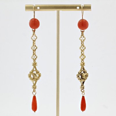 Pendants d'Oreilles Anciens Corail Et Or