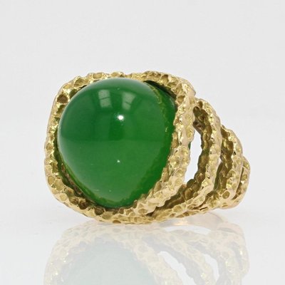 Bague Chrysoprase Et Or Ciselé