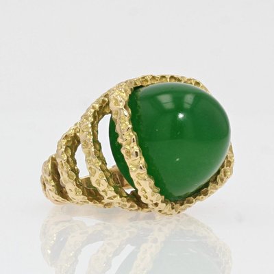 Bague Chrysoprase Et Or Ciselé