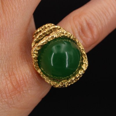 Bague Chrysoprase Et Or Ciselé
