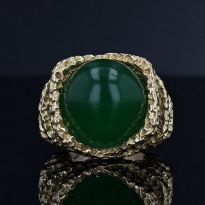 Bague Chrysoprase Et Or Ciselé