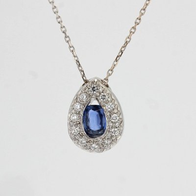 Drop Sapphire Diamond Pendant And Its Chain