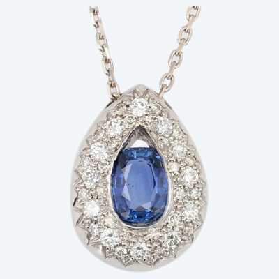 Drop Sapphire Diamond Pendant And Its Chain
