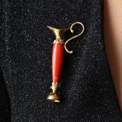Broche Ancienne Corail Et Or