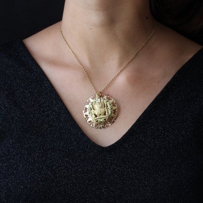 Pendentif Broche En Or Jaune Aztèque