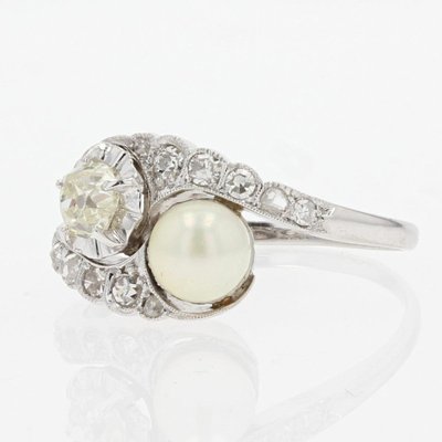 Antiker „You and Me“-Ring mit Perlen und Diamanten