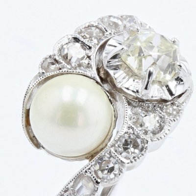 Antiker „You and Me“-Ring mit Perlen und Diamanten