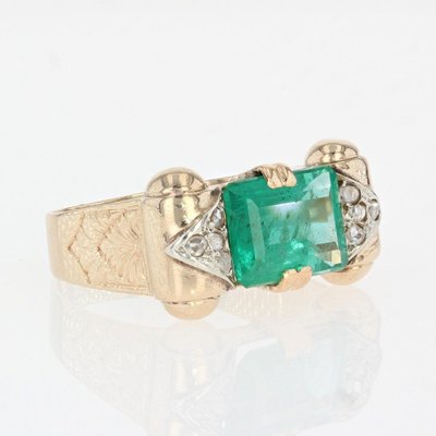 Anello Art Déco con smeraldo e diamanti