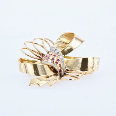Broche Ancienne Nœud Vintage Diamants Rubis