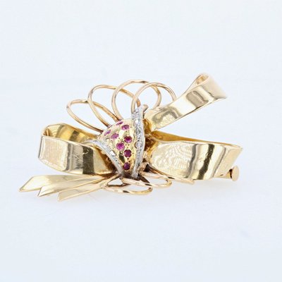 Broche Ancienne Nœud Vintage Diamants Rubis