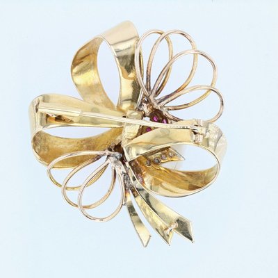 Broche Ancienne Nœud Vintage Diamants Rubis