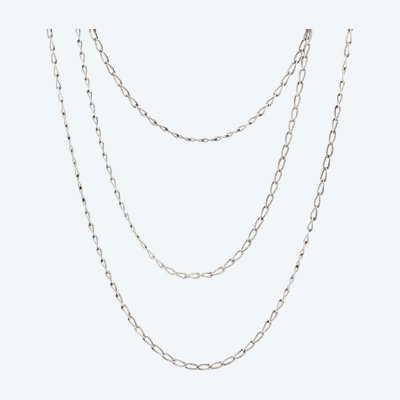 Antique Chiseled Silver Long Necklace