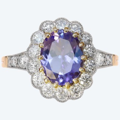 Anello in oro con margherita e tanzanite e diamanti