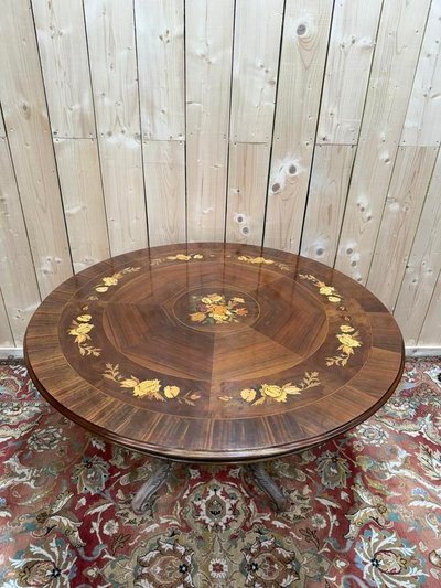 Dining table - Tilted Guéridon in Napoleon III style marquetry