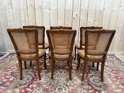 Suite de 6 chaises de style Louis XV en cannage 