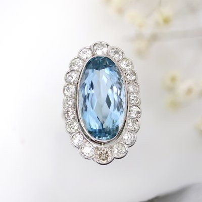 Antiker Pompadour Aquamarin Diamant Ring