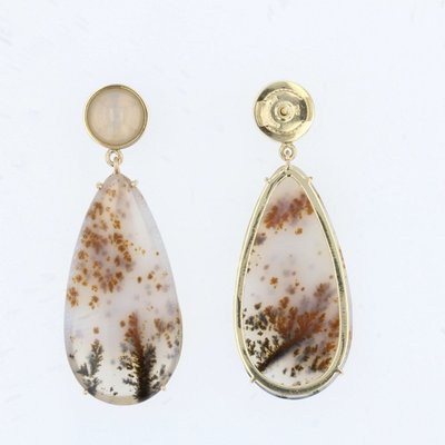 Dendrite And Moonstone Agate Earrings