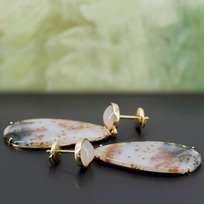 Dendrite And Moonstone Agate Earrings