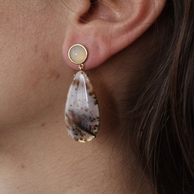 Dendrite And Moonstone Agate Earrings