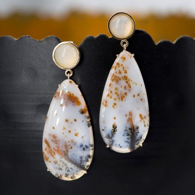 Dendrite And Moonstone Agate Earrings