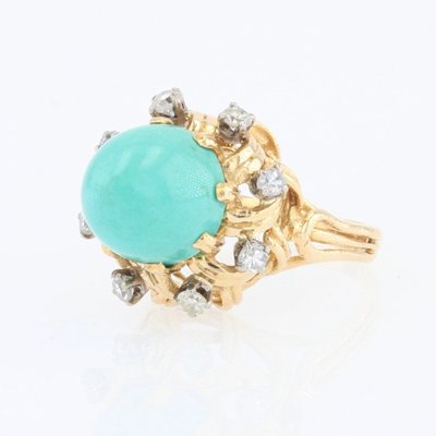 Bague Vintage Turquoise Pain De Sucre Et Diamants