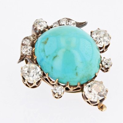 Broche Ancienne Clip Turquoise Et Diamants
