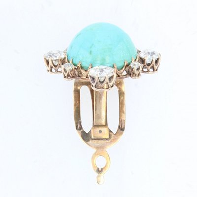 Broche Ancienne Clip Turquoise Et Diamants