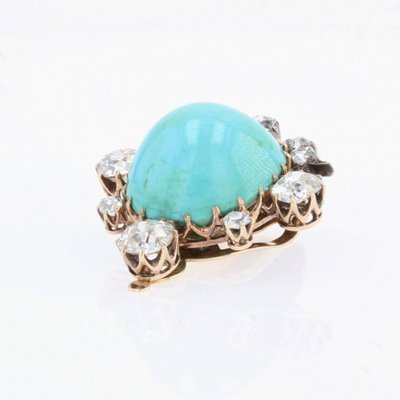 Broche Ancienne Clip Turquoise Et Diamants