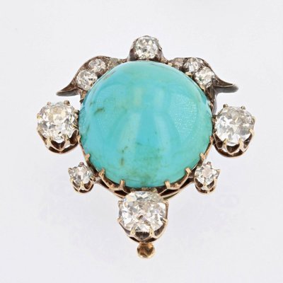 Broche Ancienne Clip Turquoise Et Diamants